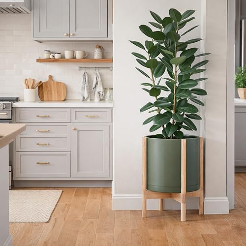 Planter Pot with Stand (Olive Pot + Natural Stand / 14 Inch)