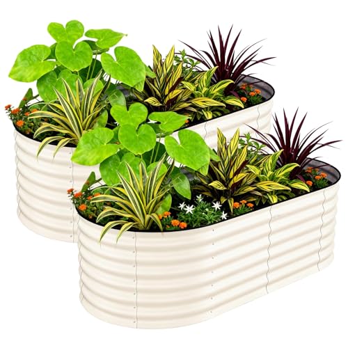 2 Pack 6X3X2ft Galvanized Raised Garden Bed (Beige-oval / 6x3x2ft 2pcs)