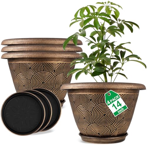 14 Inch Large Planter Pot for Plants Indoor Outdoor (4 Count)