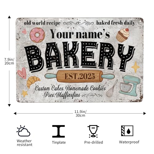 Custom Bakery Metal Sign Personalized Baked Goods Bakers Signs Decor Fresh Bread Daily Rustic Pies Cakes Decor Homemade Plaque Tin Wall Art Gifts (Bakery Sign)