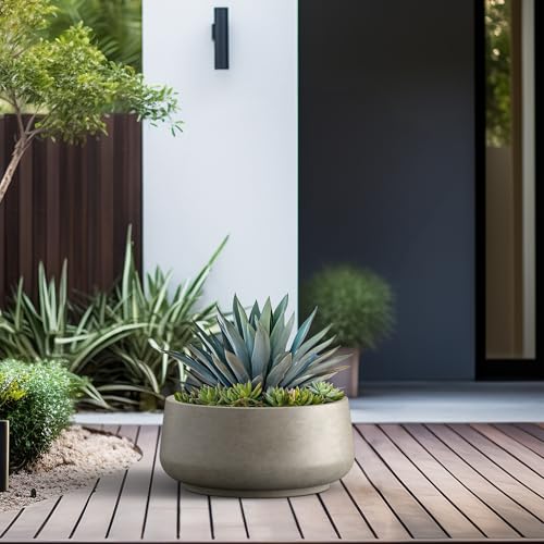 Large Round Bowl Weathered Concrete Planter 17.3" Dia (Weathered Concrete / 16.1" Dia)