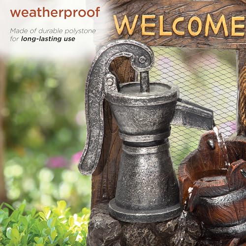 ZEN576S Outdoor Rustic Design Water Pump and Barrel Floor Fountain