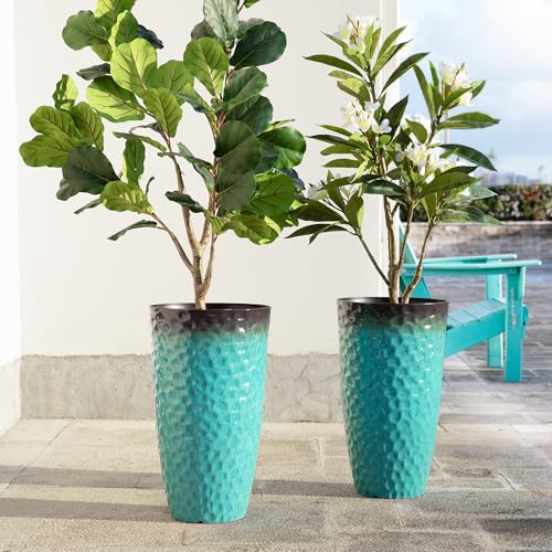 23.75" H Large Planters for Outdoor Plants (23.75"H / Gradient Turquoise)