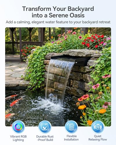 Pond Waterfall Kit with Colorful LED Lights & 1200GPH Pond Pump (24 INCH)