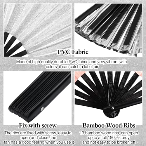 2 Packs Large Folding Hand Fans (Glitter Silver)