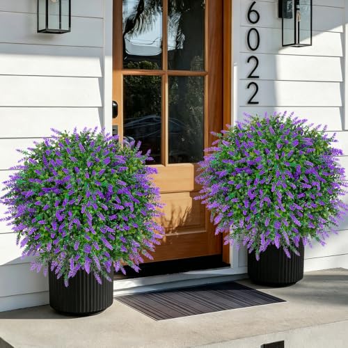 2 Pack UV Resistant Artificial Lavender Boxwood Plants Outdoor (Lavender)