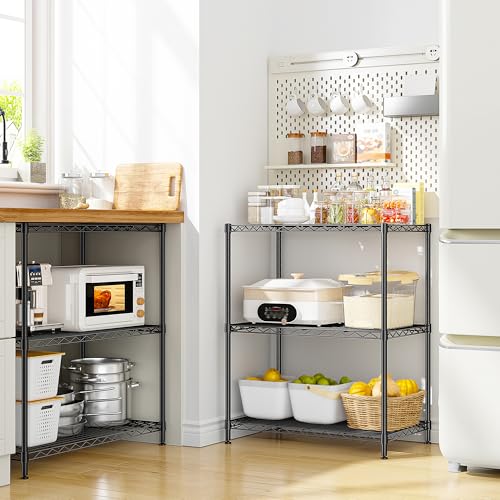 3 Tier 450LBS Adjustable Wire Shelving Unit for Kitchen (Black-24" W x 30" H x 14" D（2P）)