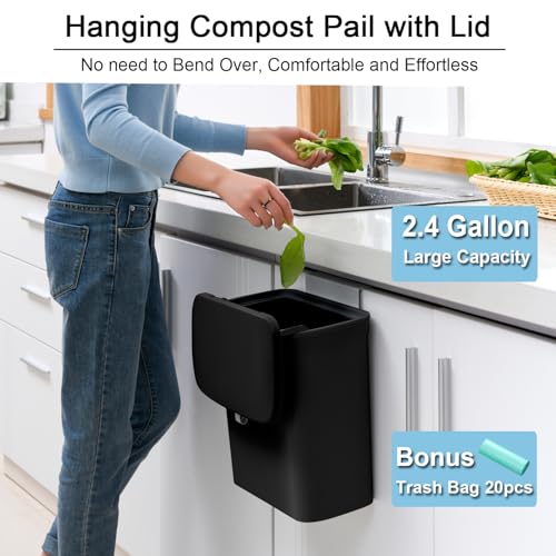 2.4 Gallon Kitchen Compost Bin for Counter Top or Under Sink (Black)