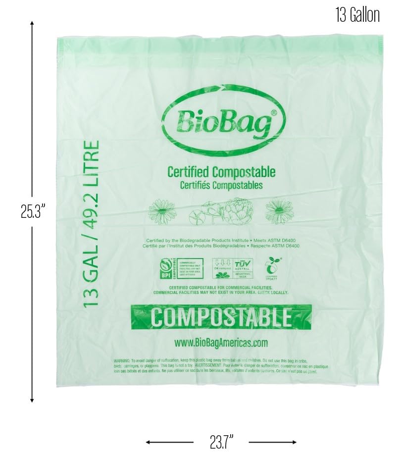13 Gallon Compostable Drawstring Trash Bags by BioBag (13 Gallon With Drawstring)