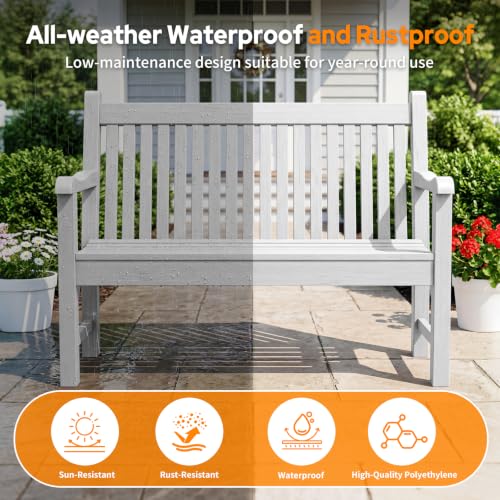 2 Person Outdoor Bench with 700 Lbs Weight Capacity (White)