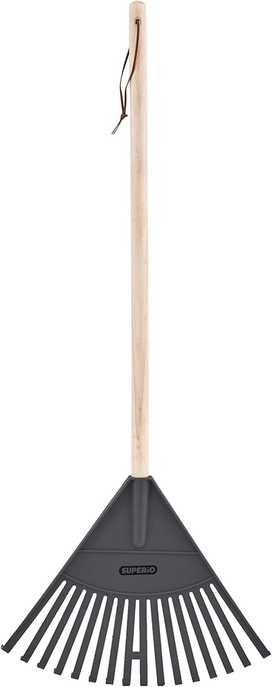 Superio Kids Rake with Hardwood Handle, Durable Plastic Head to Sweep Leaves in Lawn and Tidying Up The Garden, 34" (Kid Size, Grey, 1-Pack)