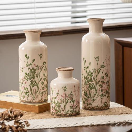 Vintage Floral Ceramic Pitcher Vase with Handle (Pink-004)