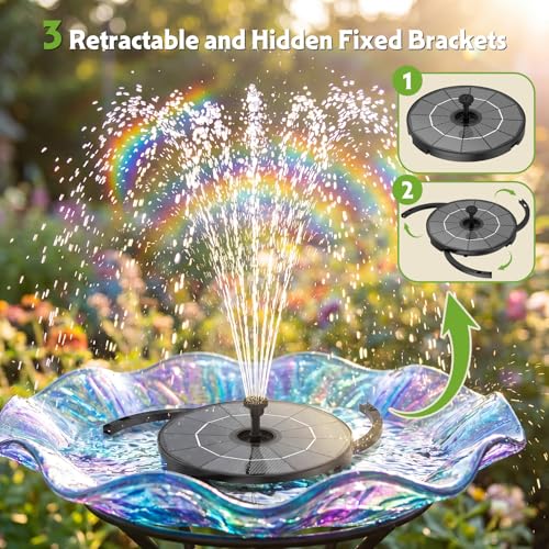 2.8W Solar Fountain Pump with 6 Nozzles & Ground Stakes 3.9ft Cord (2.8W-Cord / Black02)