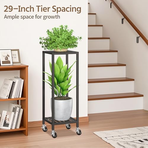 Plant Stand Shelf Indoor Outdoor Tall Corner (Standard Black / 2 Tier)