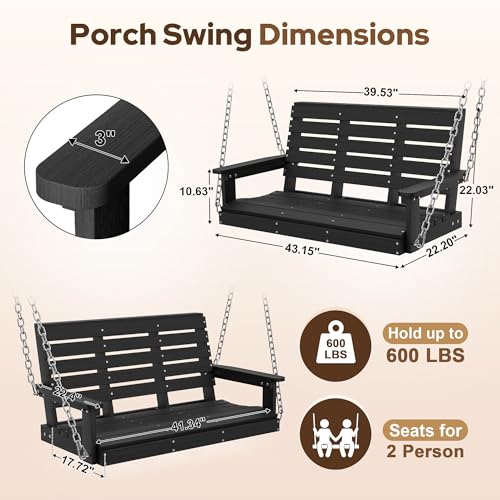 4 FT 2 Seat Porch Swing (Black / 2 Seat)
