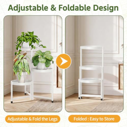 Plant Stand Indoor Outdoor with Large 10 Inch Plastic Tray (White with Large Tray / 3 Tier)