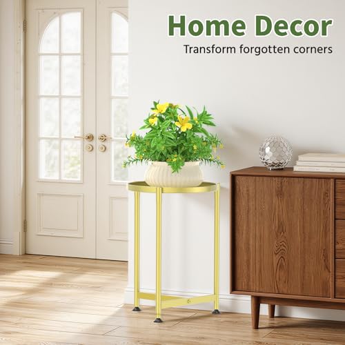 Metal Small Plant Stand Indoor Tall with 11 Inch Large Tray (Antique Gold / 1 Tier)