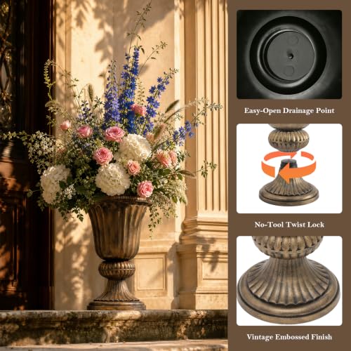 20" Tall Urn Planters for Outdoor Plants (Bronze)