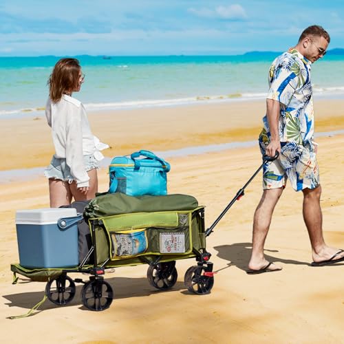 47" L Collapsible Wagon Cart with Tailgate & Brake (Green / 250L)