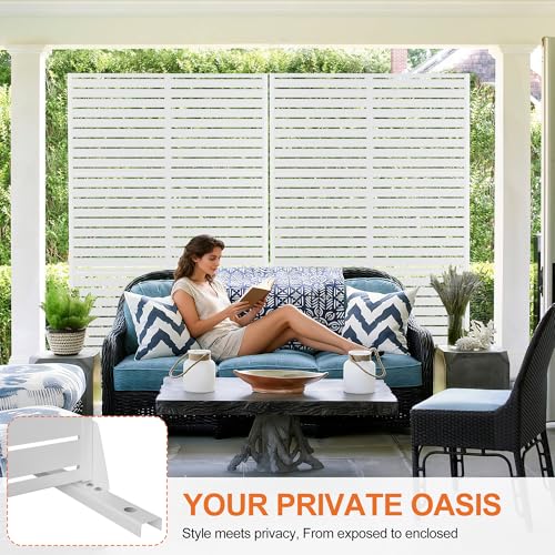 6FT Metal Outdoor Privacy Screen (71"H×47"W / White Louvered)