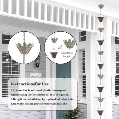 10.2ft Lotus Rain Chains for Outside Gutters (Brown & Green)