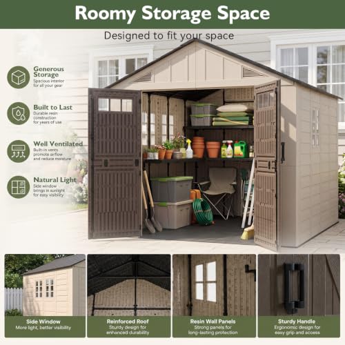 8x8 Ft Outdoor Storage Shed with Lighe & Floor (8x8)