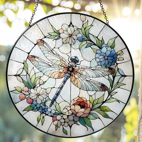 Dragonfly Sun Catcher Stained Glass Window Hanging 9.8'' (Dragonfly-01 / 9.8inch)