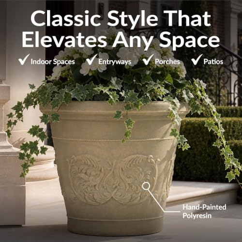 Sunnydaze Arabella 16'' Plastic Planter Pot for Plants (Beige / 16 in)