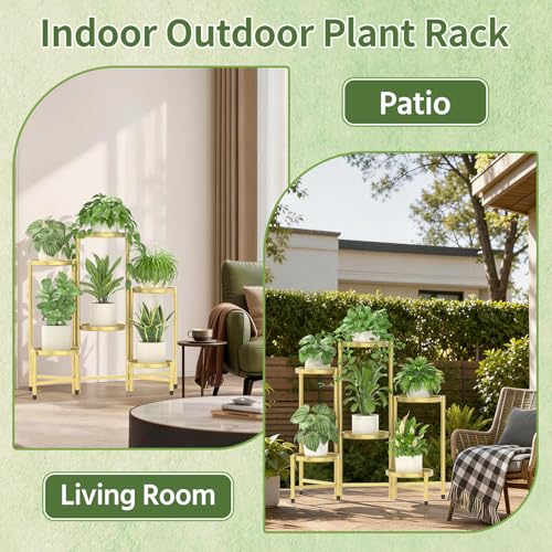 Plant Stand Indoor with 10 Inch Large Metal Tray (Warm Gold / 6 Tier)