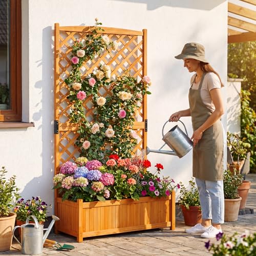 Raised Garden Bed with Trellis (Orange / 36"Lx18"Wx71"H)