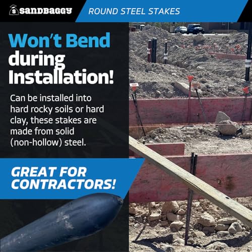 48 Inch Round Steel Concrete Form Stakes with Nail Holes (10 Count)