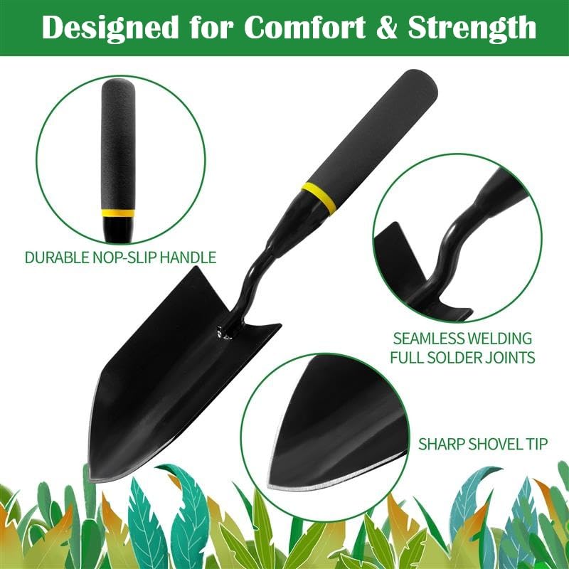 2-in-1 Trowel and Transplanter Gardening Tool Set, Outdoor Hand Tools, with Non-Slip Handle and Protective Blade Covers, Ideal Gardening Gifts for All (Black) (2 Count)