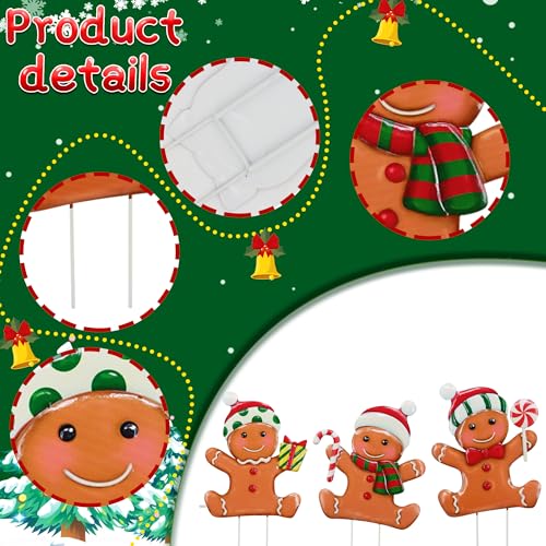 3 Pack Metal Christmas Yard Signs Decor for Multiple Stacked (Gingerbread Man)