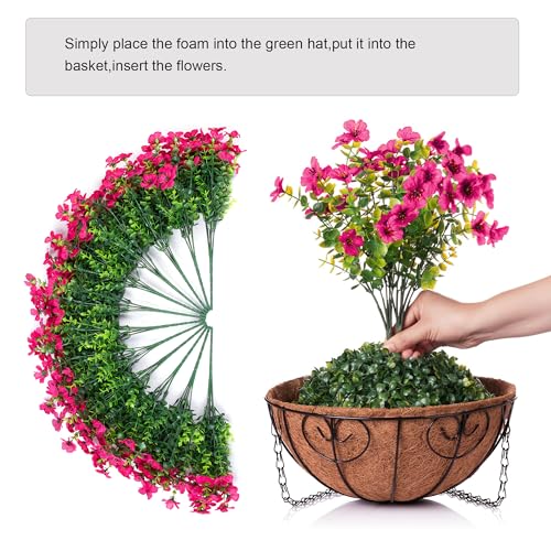 Artificial Fake Hanging Plants Flowers Basket for Outdoor Outside Porch Summer Decoration (Rose Red)