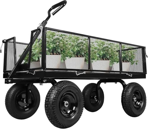 Heavy Duty Steel 1100 Lb Wagon Garden Carts with Removable Side Panels Turn Into Flatbed (1100LBS)