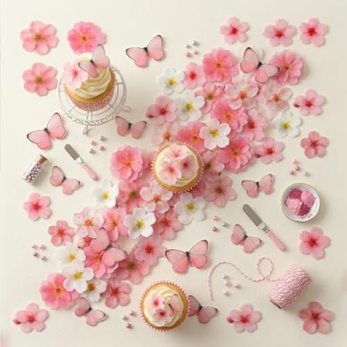 85 Pcs Edible Cake Decorations (Pink)