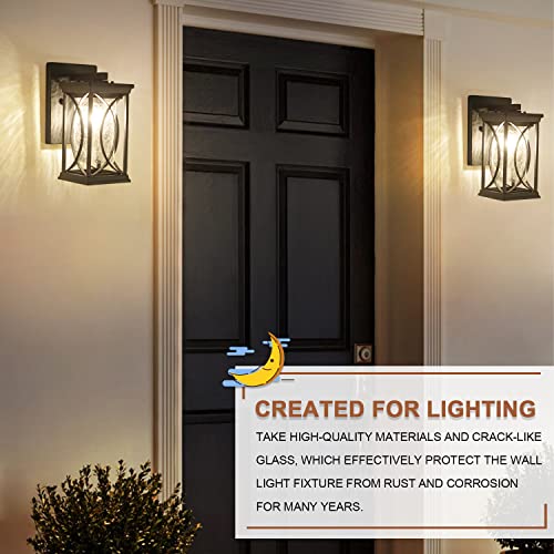 Dusk to Dawn Outdoor Wall Lanterns Small Modern Exterior Light Fixture Aluminum with Crack (Black-S)