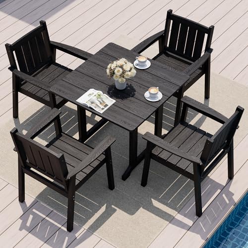 Patio Dining Table Set (Black / 4-Seat(5PCS)35.4"Table)