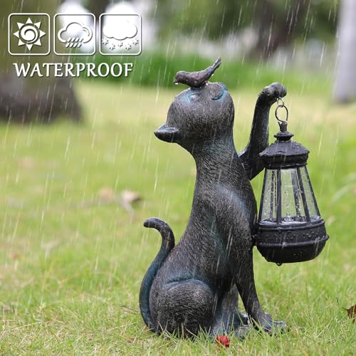 Outdoor Cat Statues Solar Garden Decor (Bird Cat)