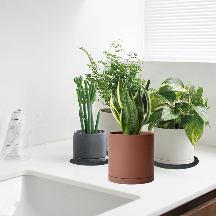 Ceramic Plant Saucer Tray 2 Pcs 6.4 Inch Grey (4 Count)