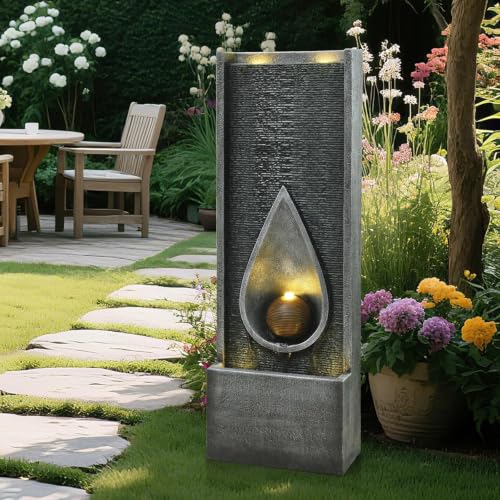 53'' Outdoor Garden Water Fountain with Lights (Gray)