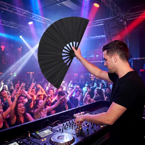 2 Pack Large Folding Hand Fan (2 Black)