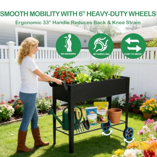 2 Pack 32" Tall Elevated Raised Garden Bed with Wheels and Shelf (14.6"W ( 2PCS ))
