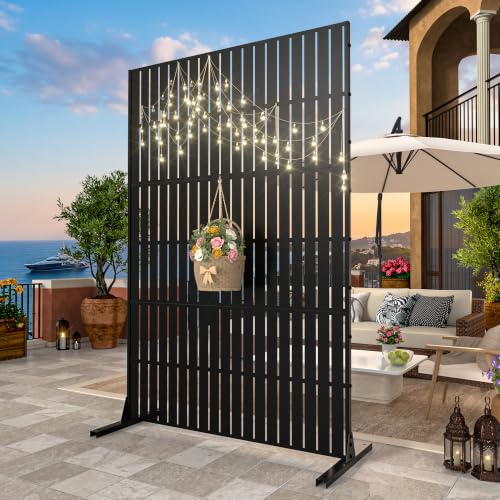 Metal Privacy Screen 72" H x 47.2" Decorative Outdoor Privacy Screen Privacy Panel with Stand for Balcony Deck Patio Lawn Garden (Black-Vertical / Without Planter Box)
