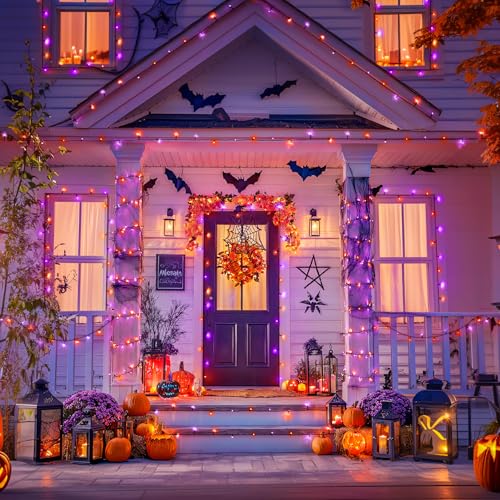 2 Pack Solar Halloween Lights Orange and Purple (Orange and Purple / 100LED*2)