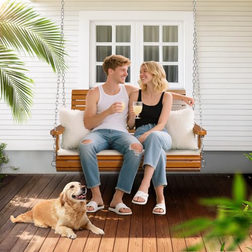 4 FT Heavy Duty Porch Swing with Cushion (Brown / 4 FT)