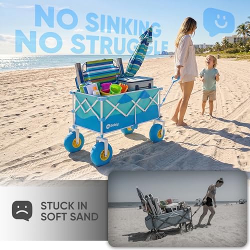 Heavy Duty Beach Wagon with 9" Big Sand (Turquoise)