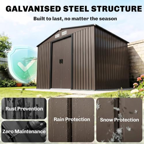 9' x 6' Outdoor Storage Shed Garden Tool Metal Shed Brown (Brown / 9' x 6')