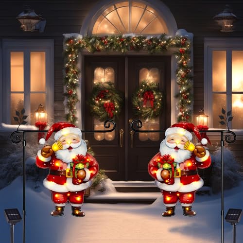 28x40 Solar Christmas Santa Garden Flag (Santa-White-28x40 / 28×40inch)