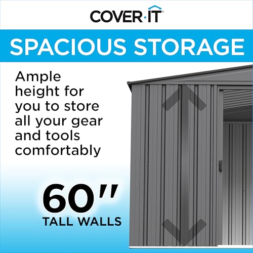 Cover It 5' x 3' Galvanized Steel Outdoor Storage Shed with Pent Roof and Lockable Sliding Doors (5' x 3' / Gray)